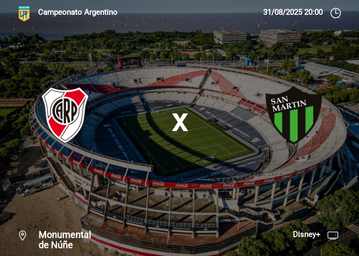 River Plate vs San Martin: Información del juego | 31-08-2025